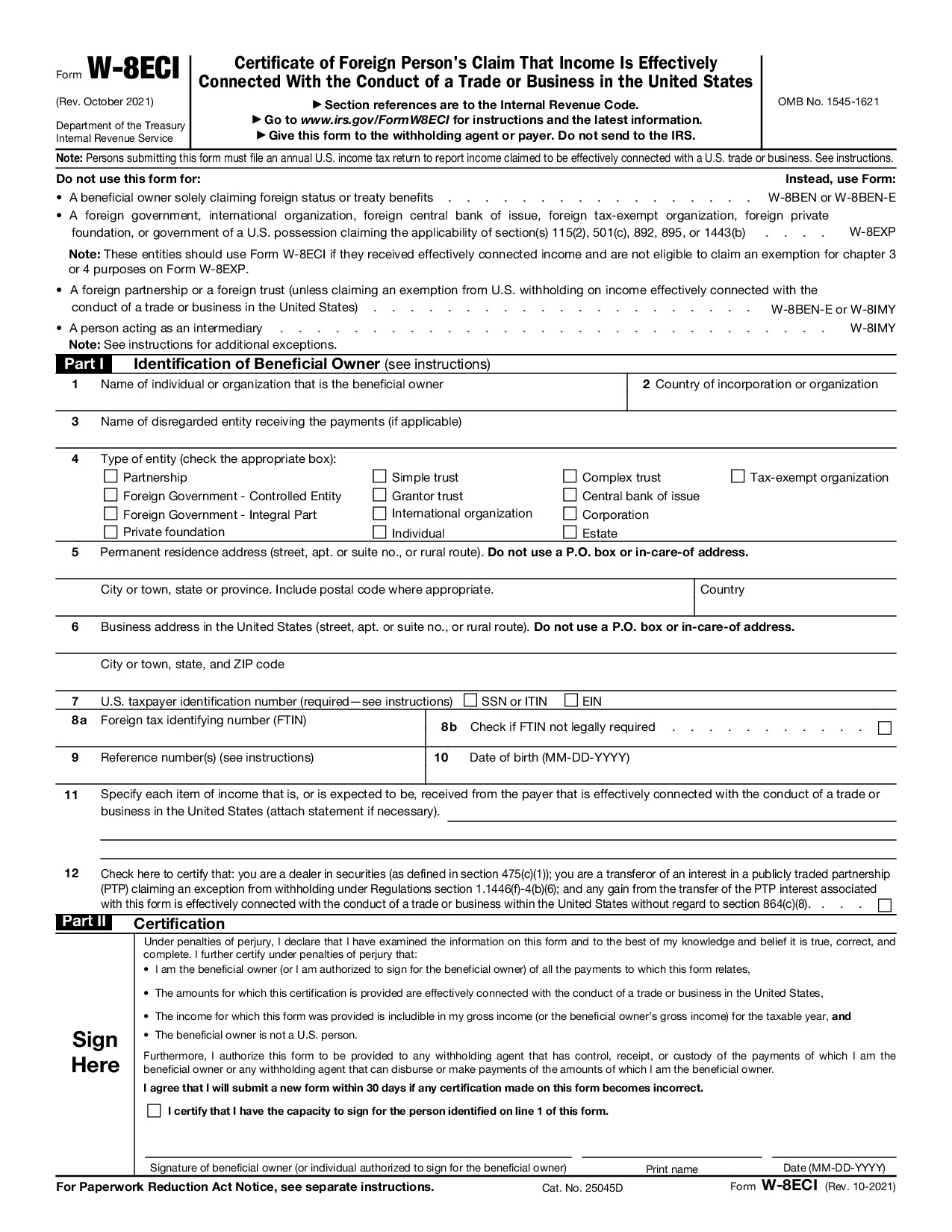 Form W-8ECI