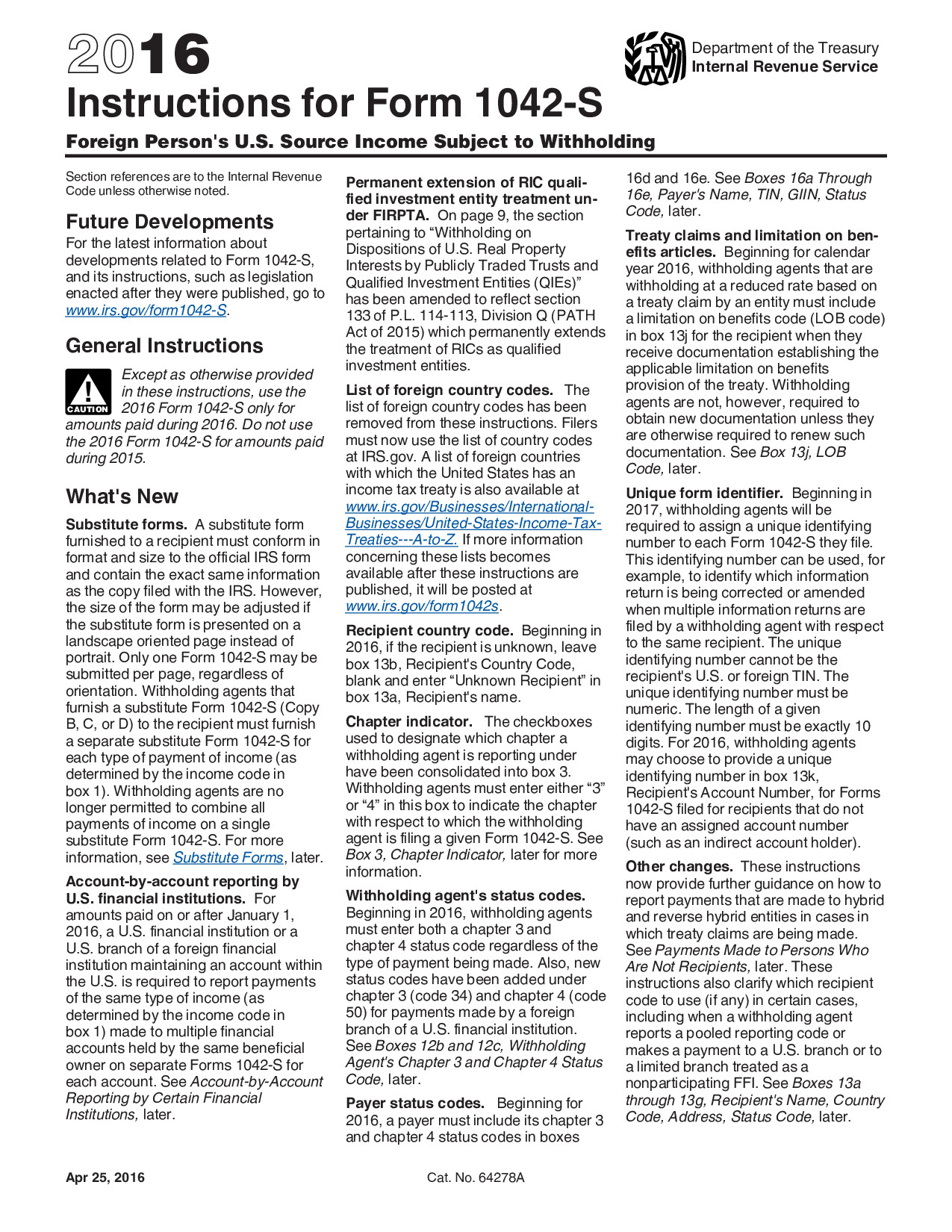 Instructions Form 1042-S