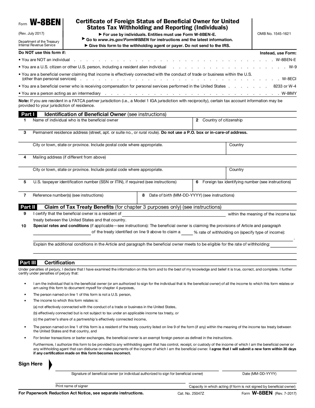 Form W-8BEN