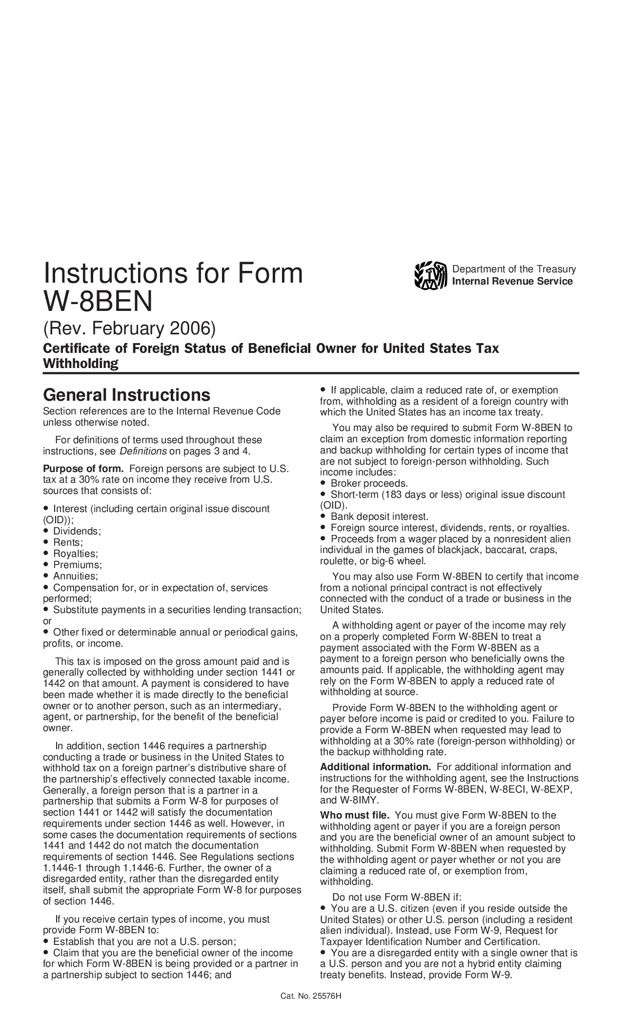 Instructions W-8BEN