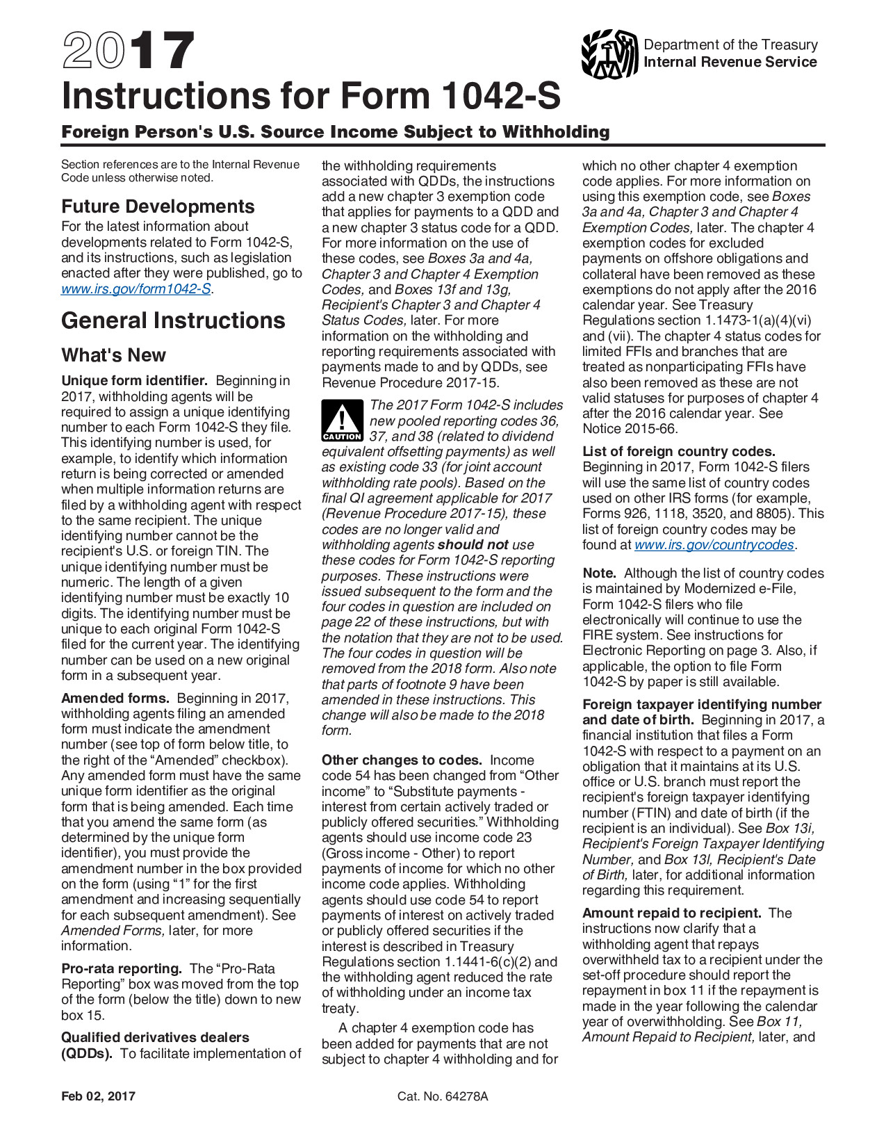 Instructions Form 1042-S