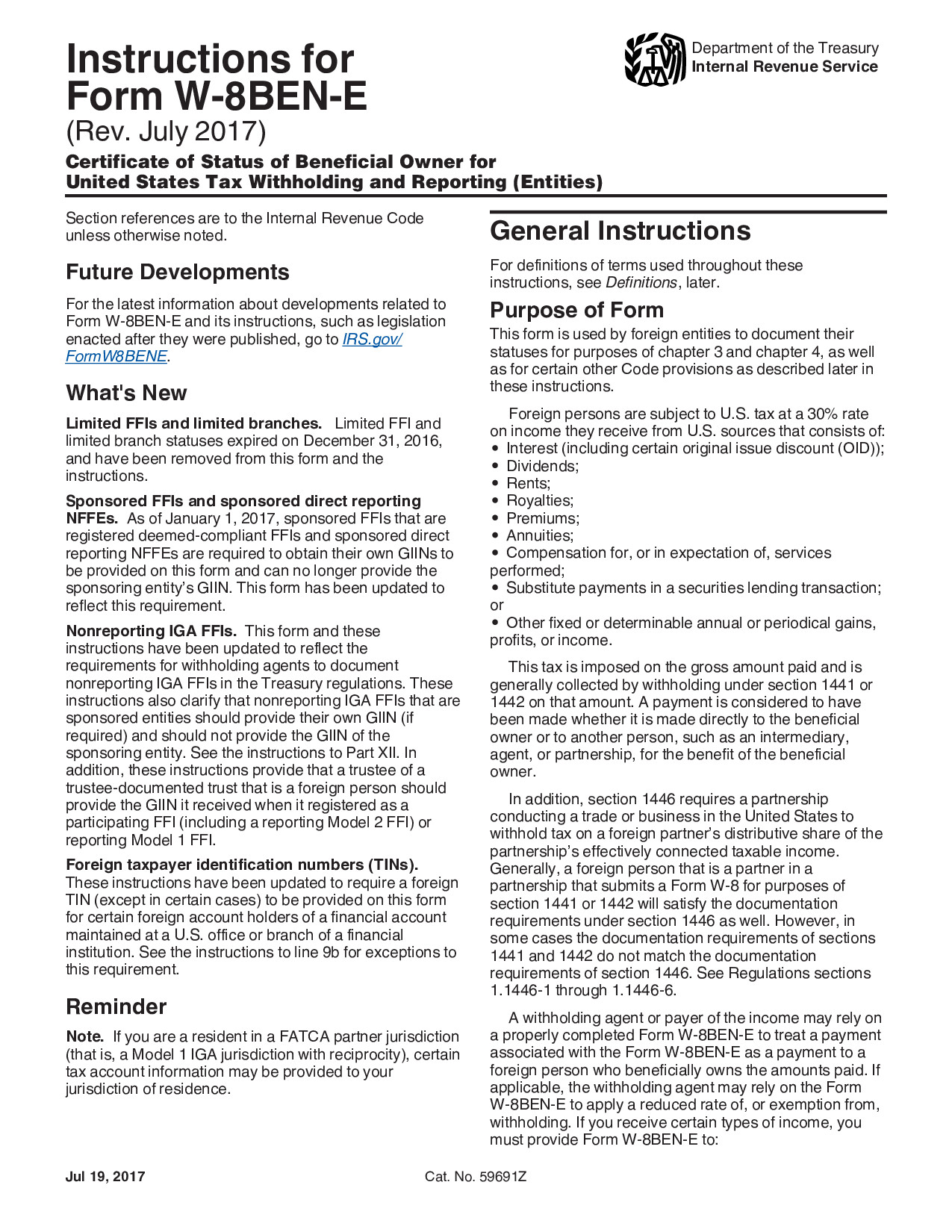 Instructions W-8BEN-E