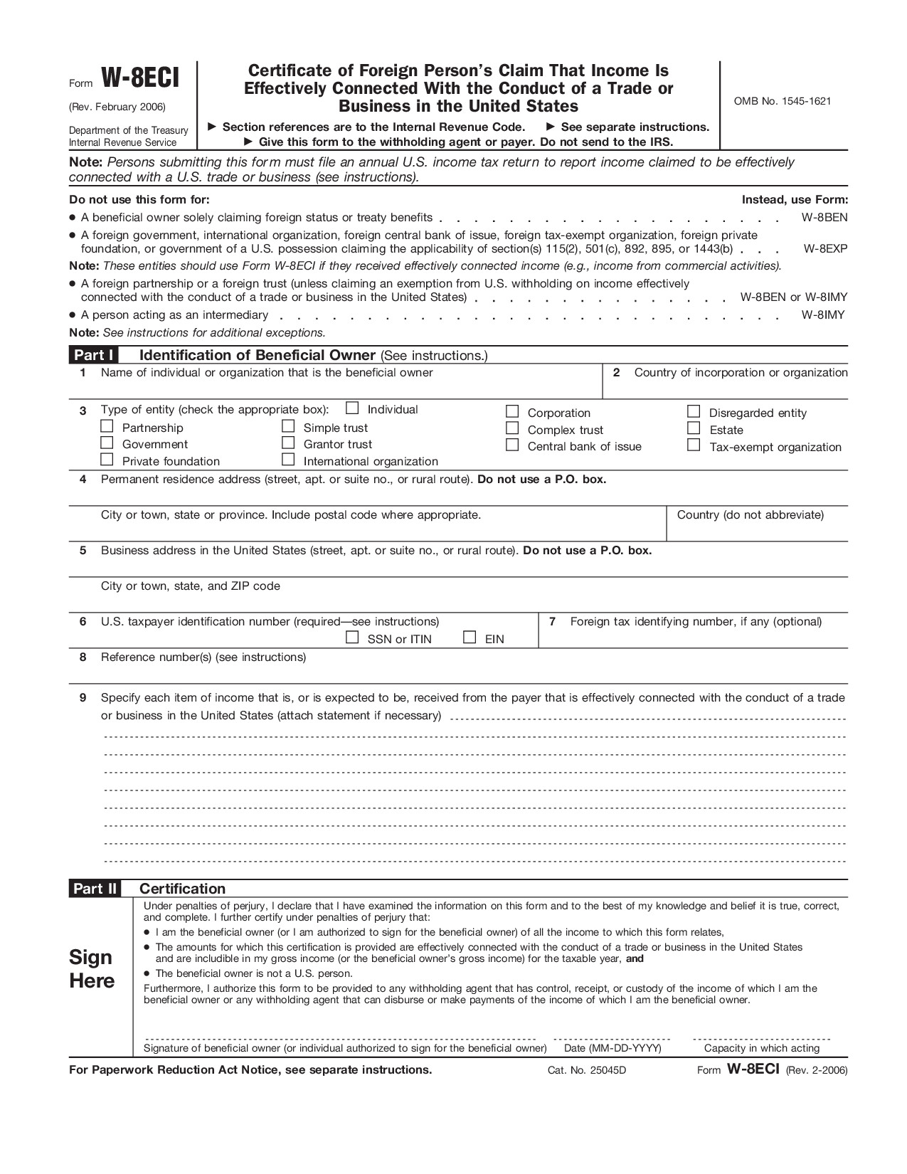 Form W-8ECI
