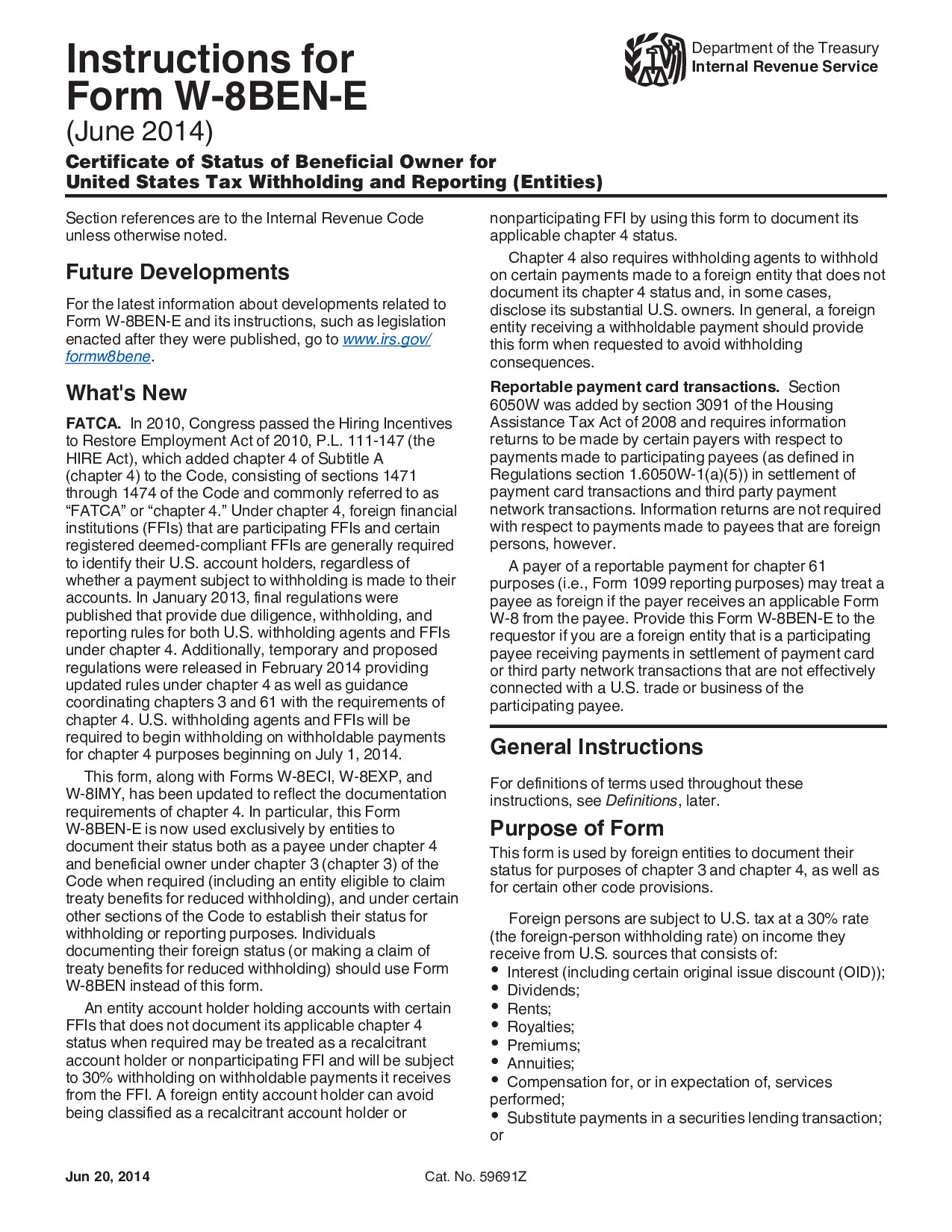 Instructions W-8BEN-E