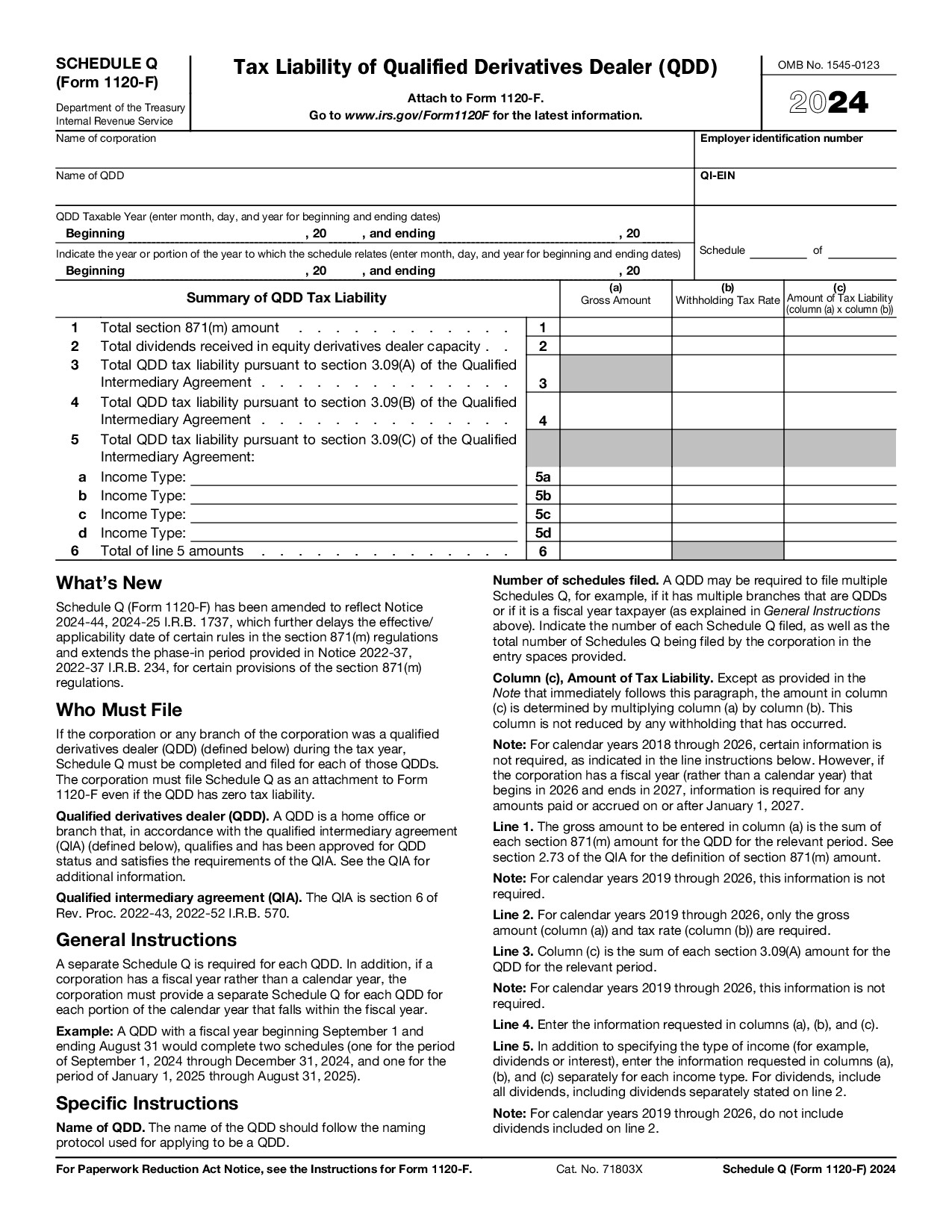 Schedule Q (Form 1120-F)