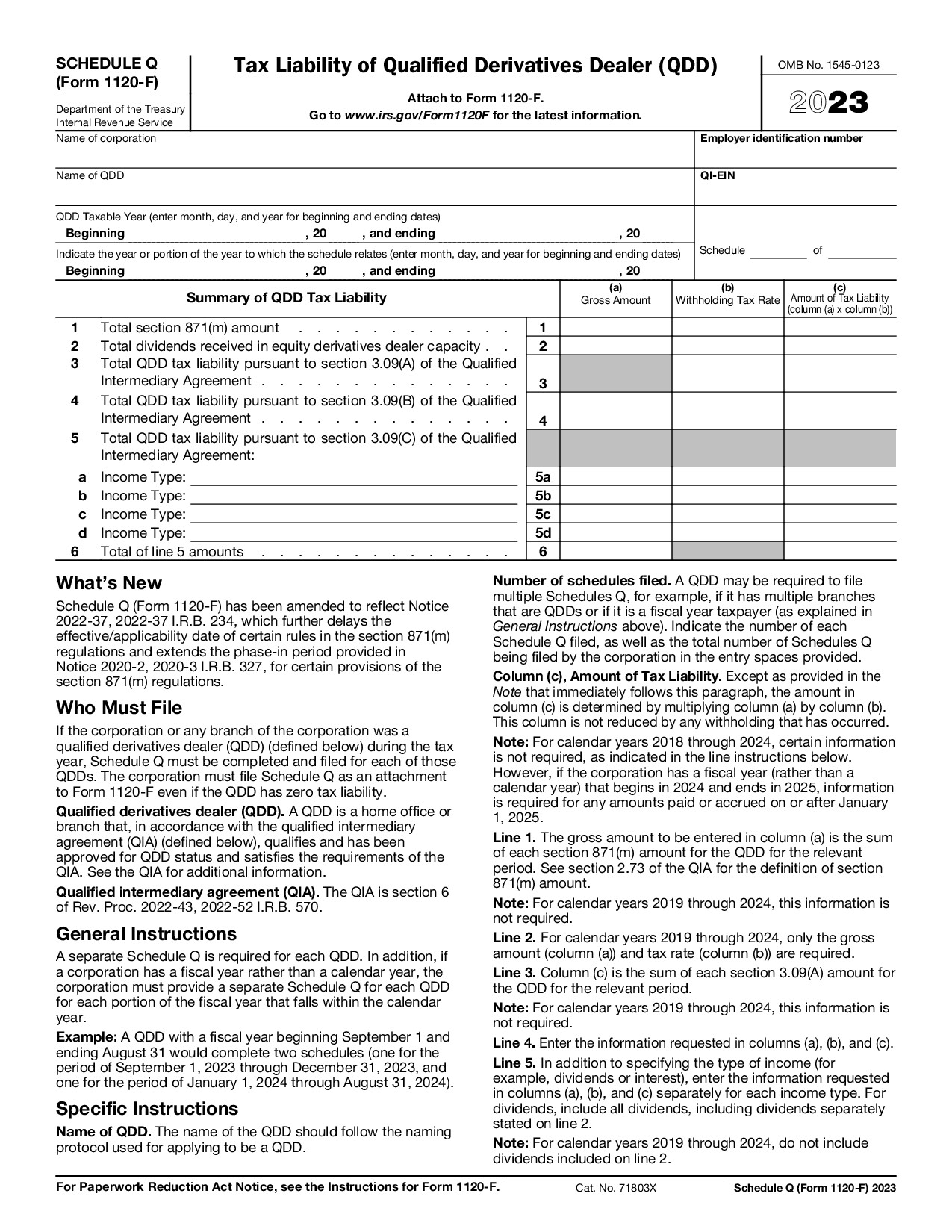 Schedule Q (Form 1120-F)