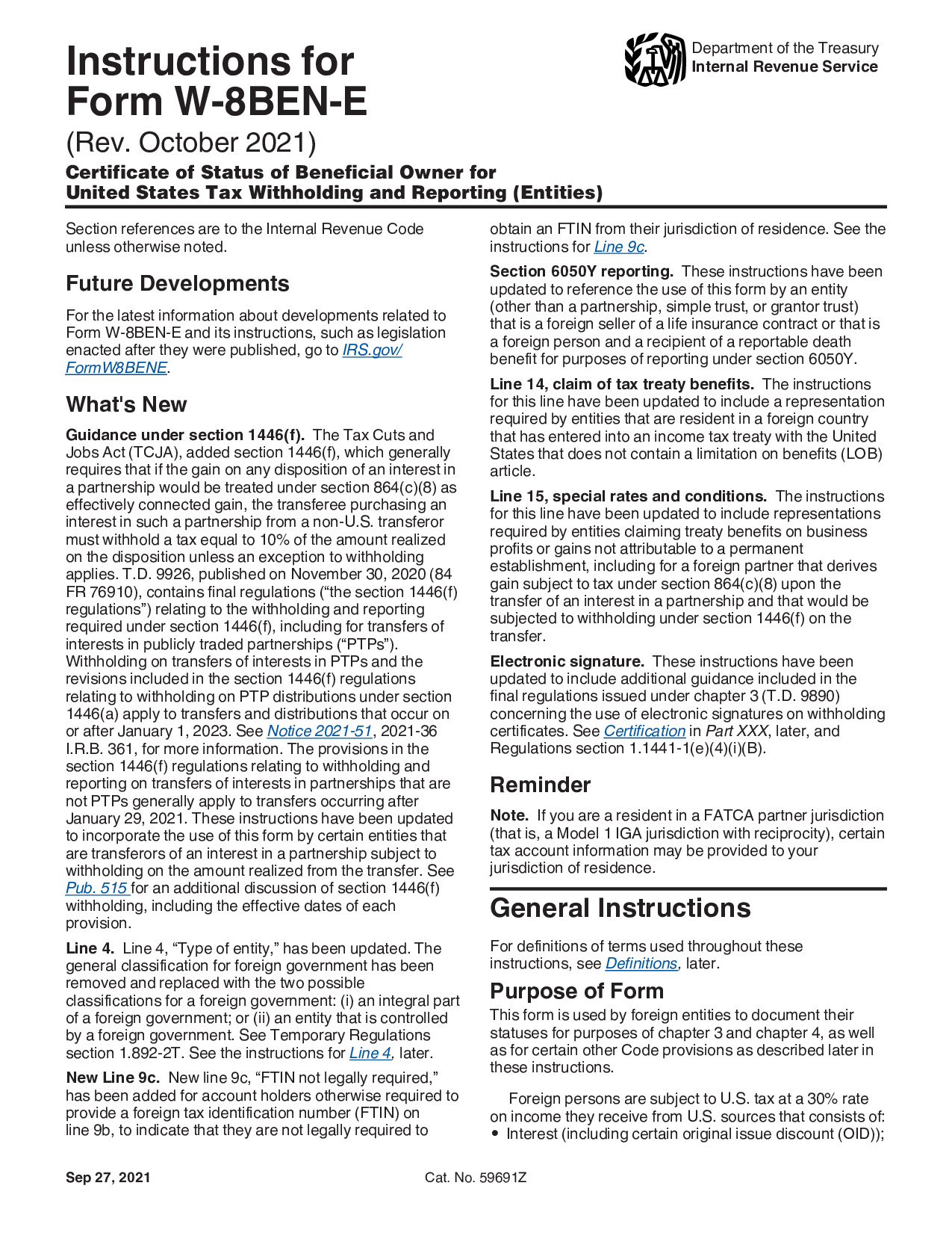 Instructions W-8BEN-E