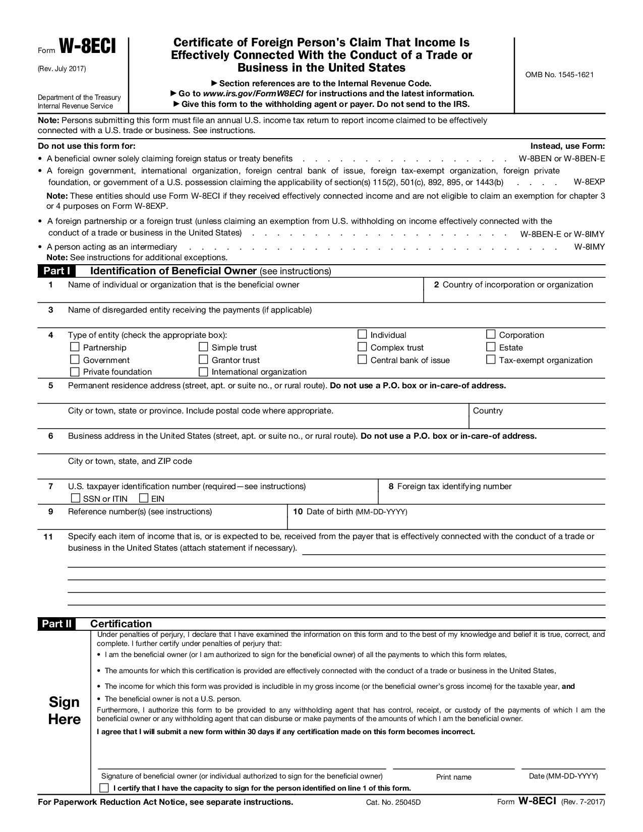 Form W-8ECI