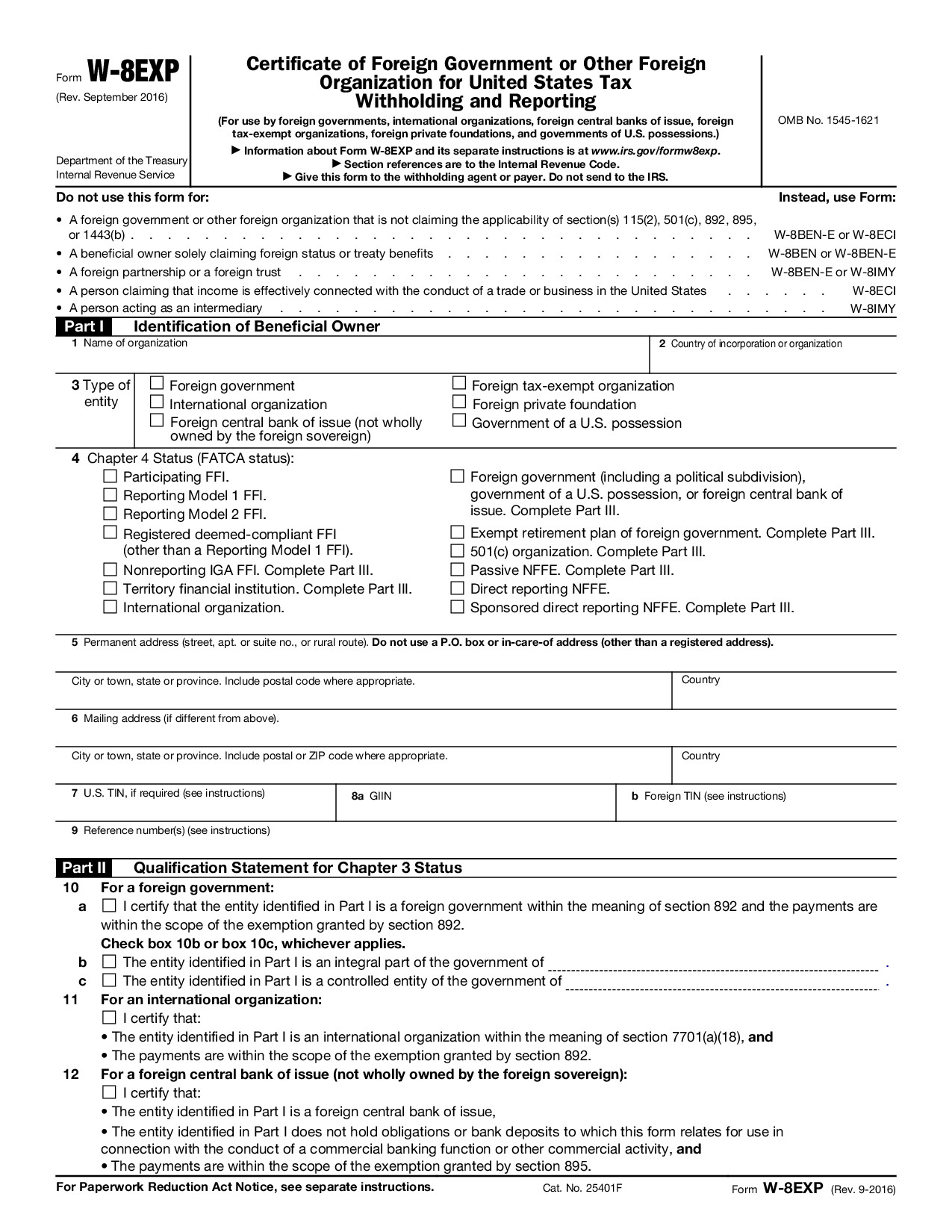 Form W-8EXP