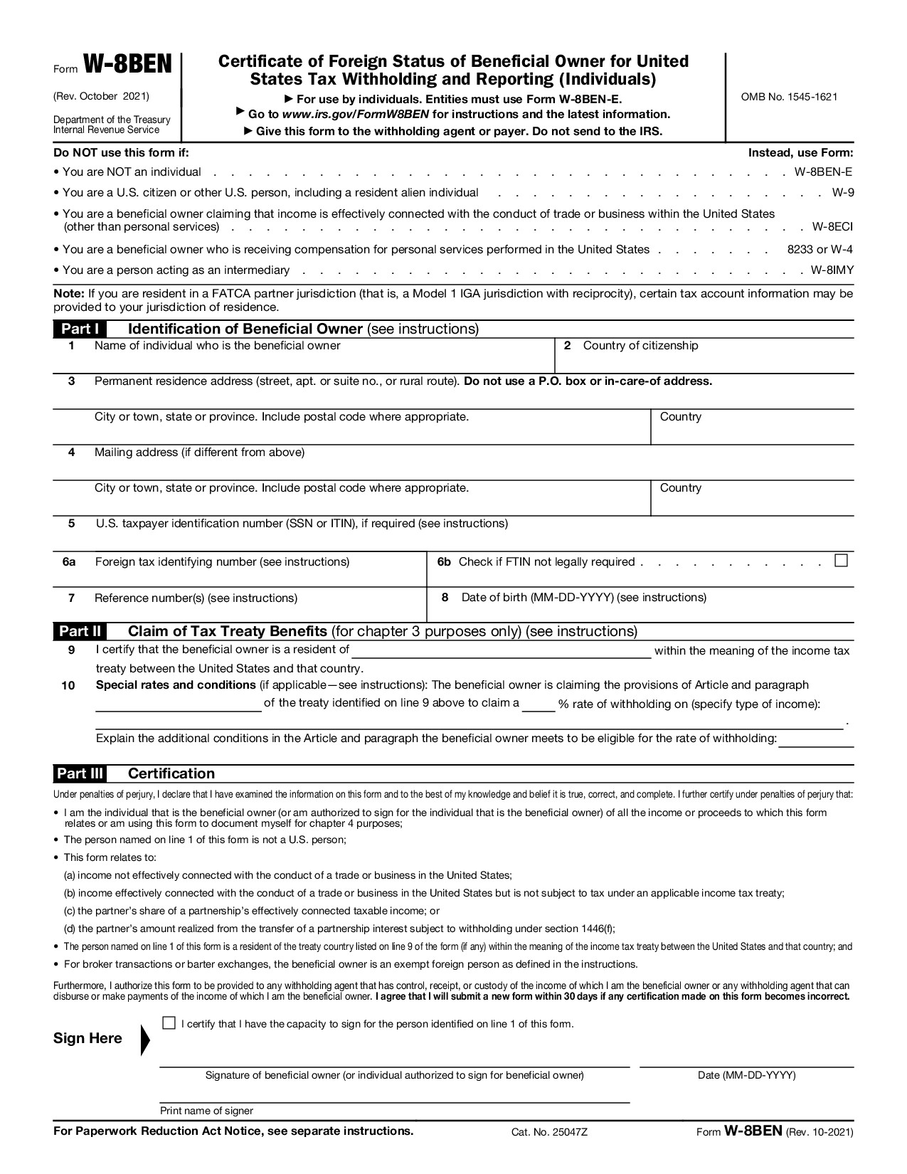 Form W-8BEN