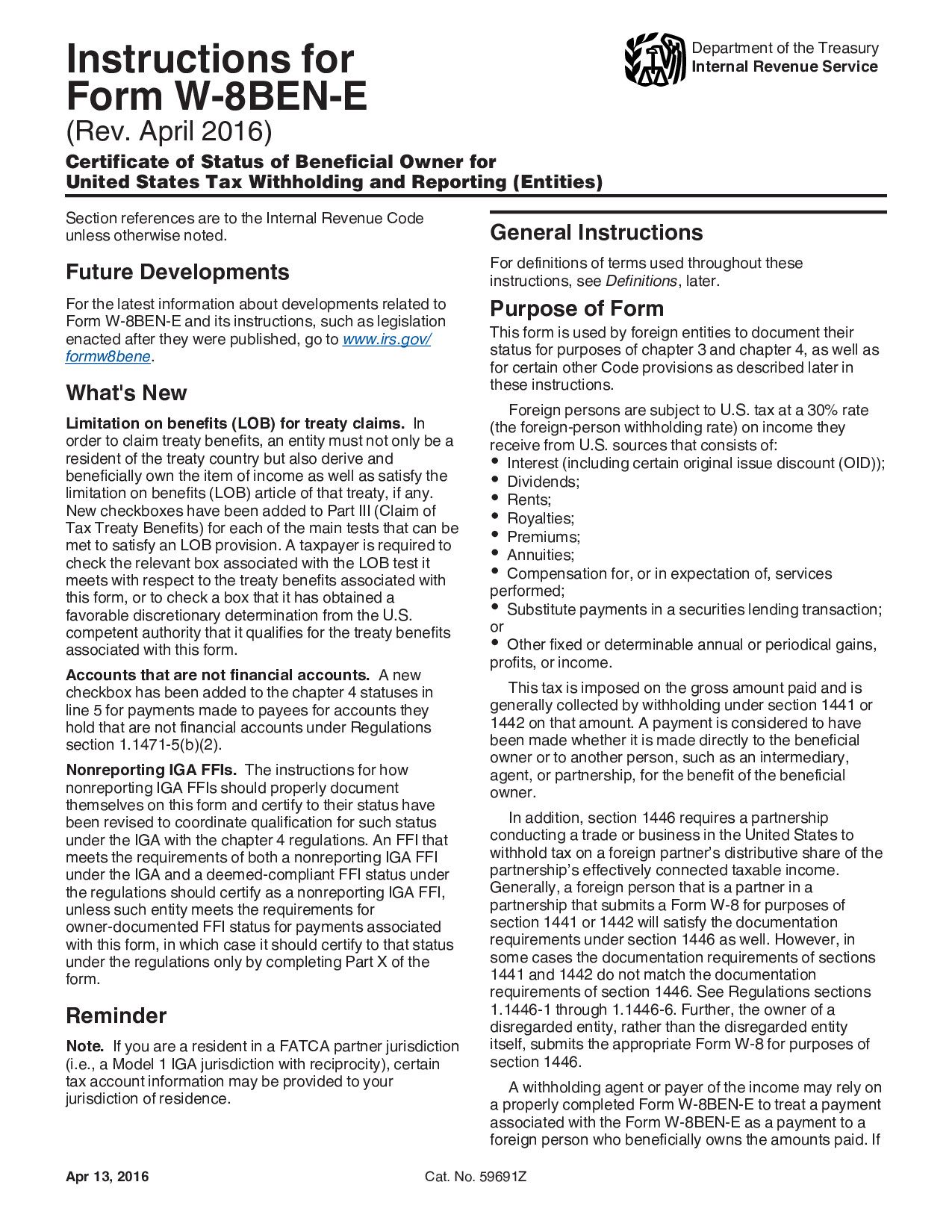 Instructions W-8BEN-E