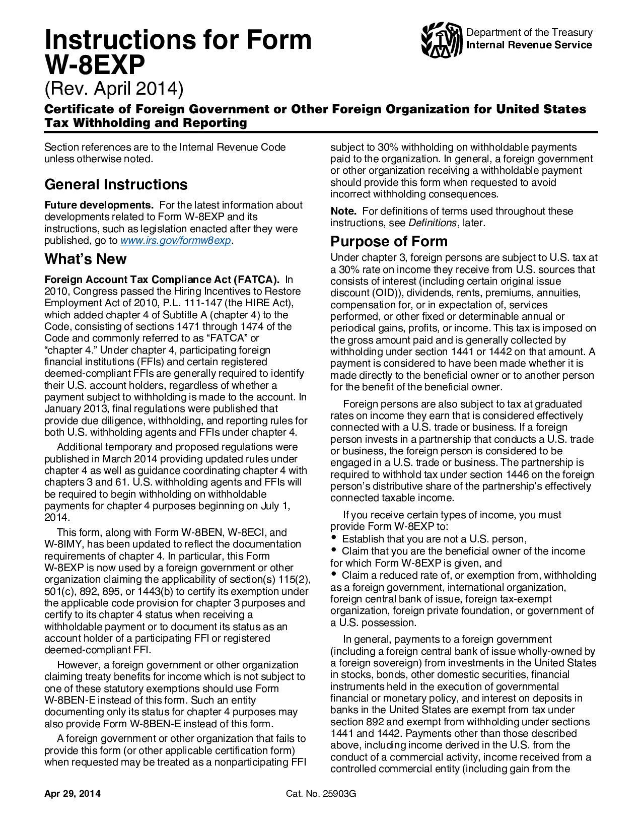 Instructions W-8EXP