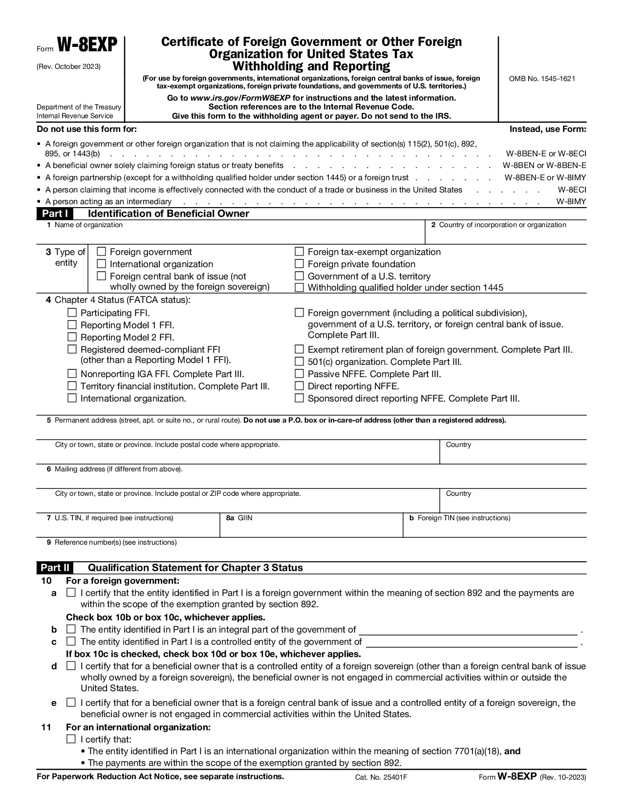 Form W-8EXP