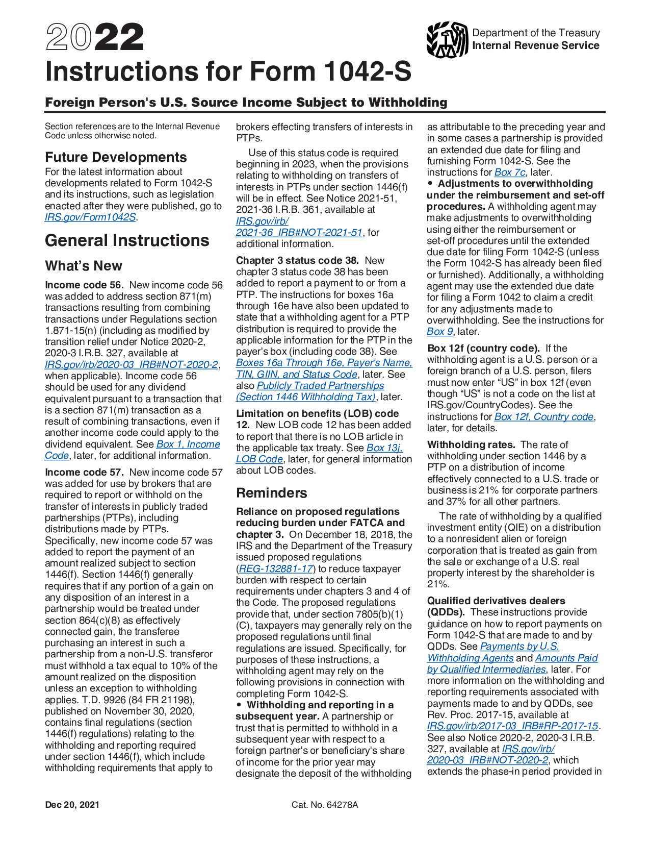 Instructions Form 1042-S